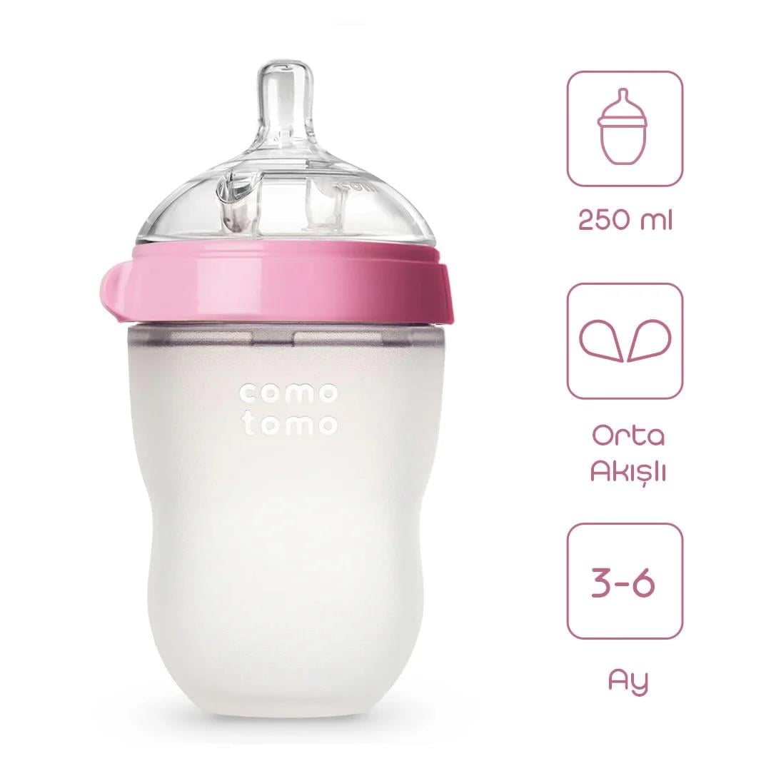 Comotomo Silikon Biberon 250ml Orta Akışlı (3-6 Ay) - pembe