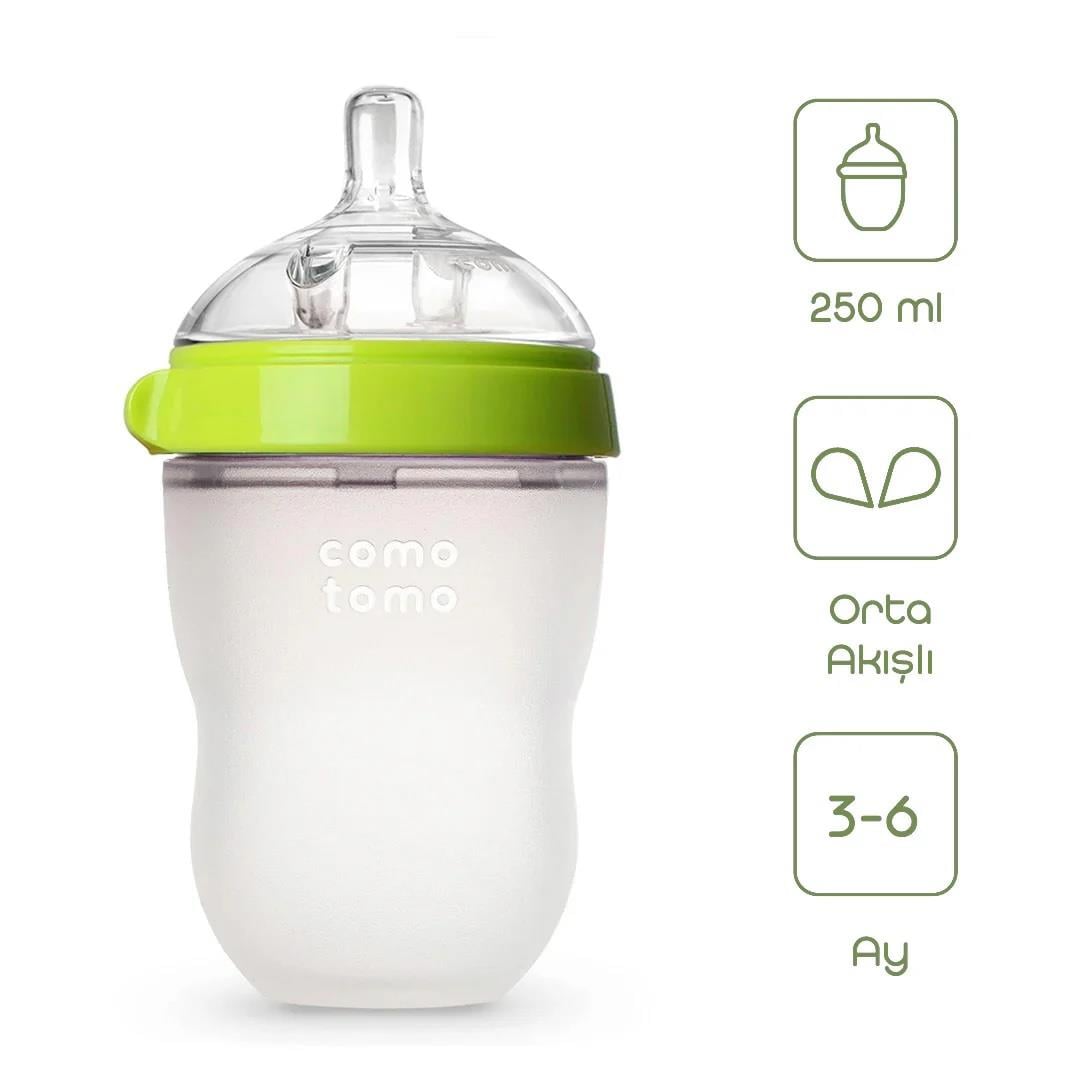 Comotomo Silikon Biberon 250ml Orta Akışlı (3-6 Ay) - Yeşil