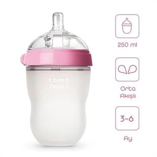 Comotomo Silikon Biberon 250ml Orta Akışlı (3-6 Ay) - pembe