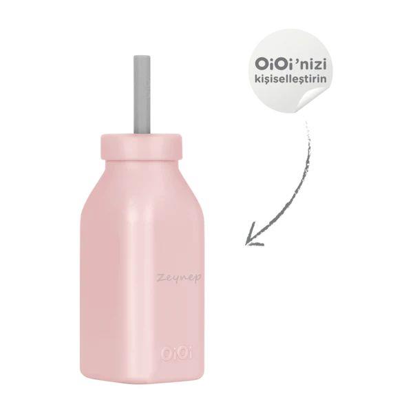 OiOi - Şişe + Pipet Pinky Pink / Powder Grey