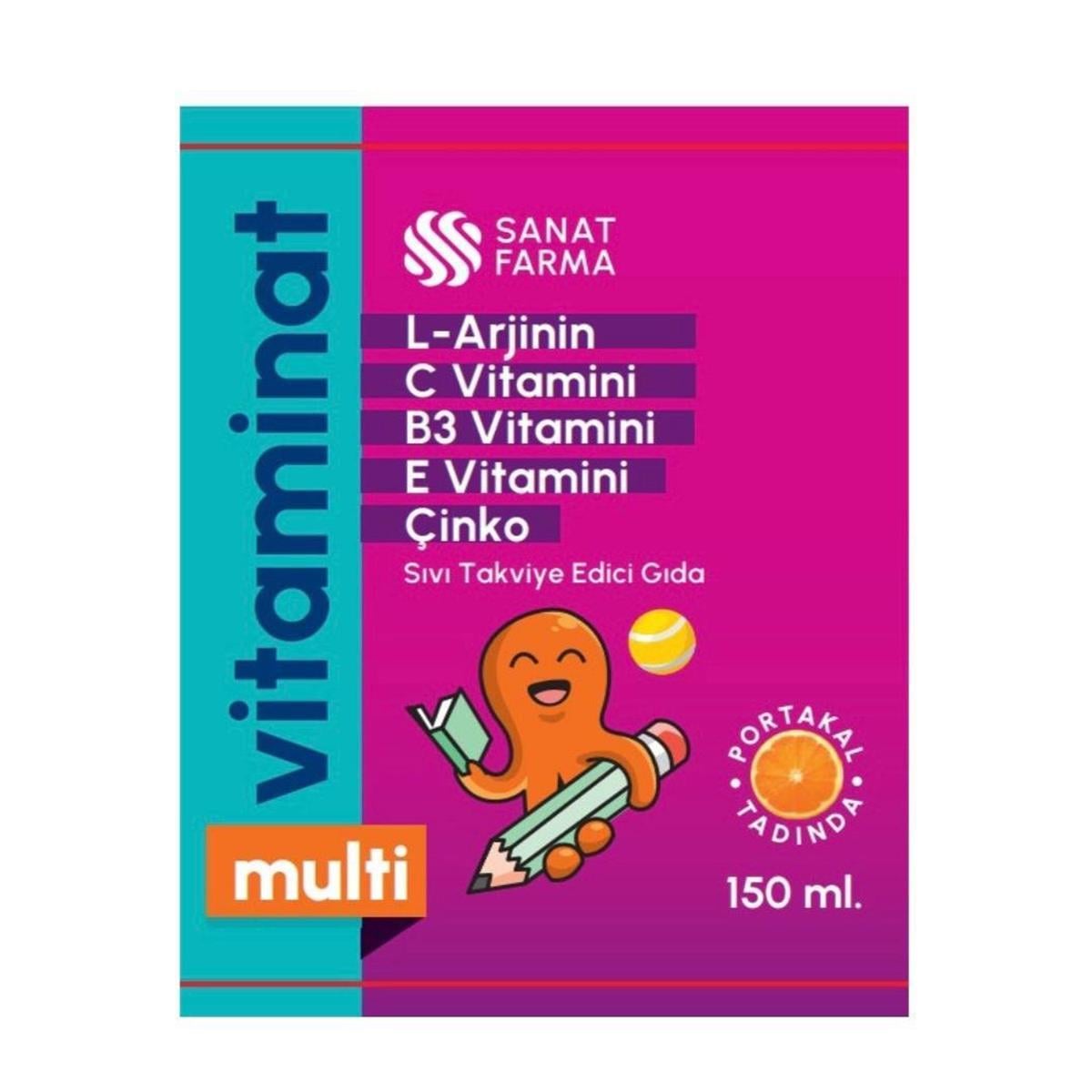 SANAT FARMA Vitaminat Multi C Vitamini B3 Vitamini E Vitamini Çinko İçeren Takviye Edici 150 ml