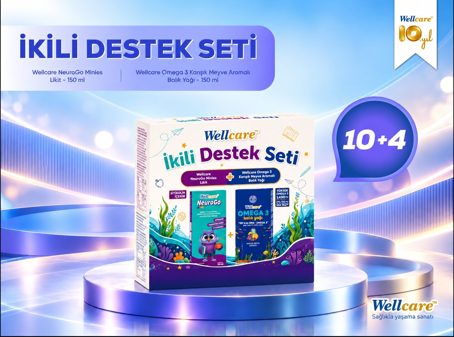 Wellcare İkili Destek Seti - NeuroGo Minies 150 ml + Omega 3 Karışık Meyve Aromalı Balık Yağı 150 ml