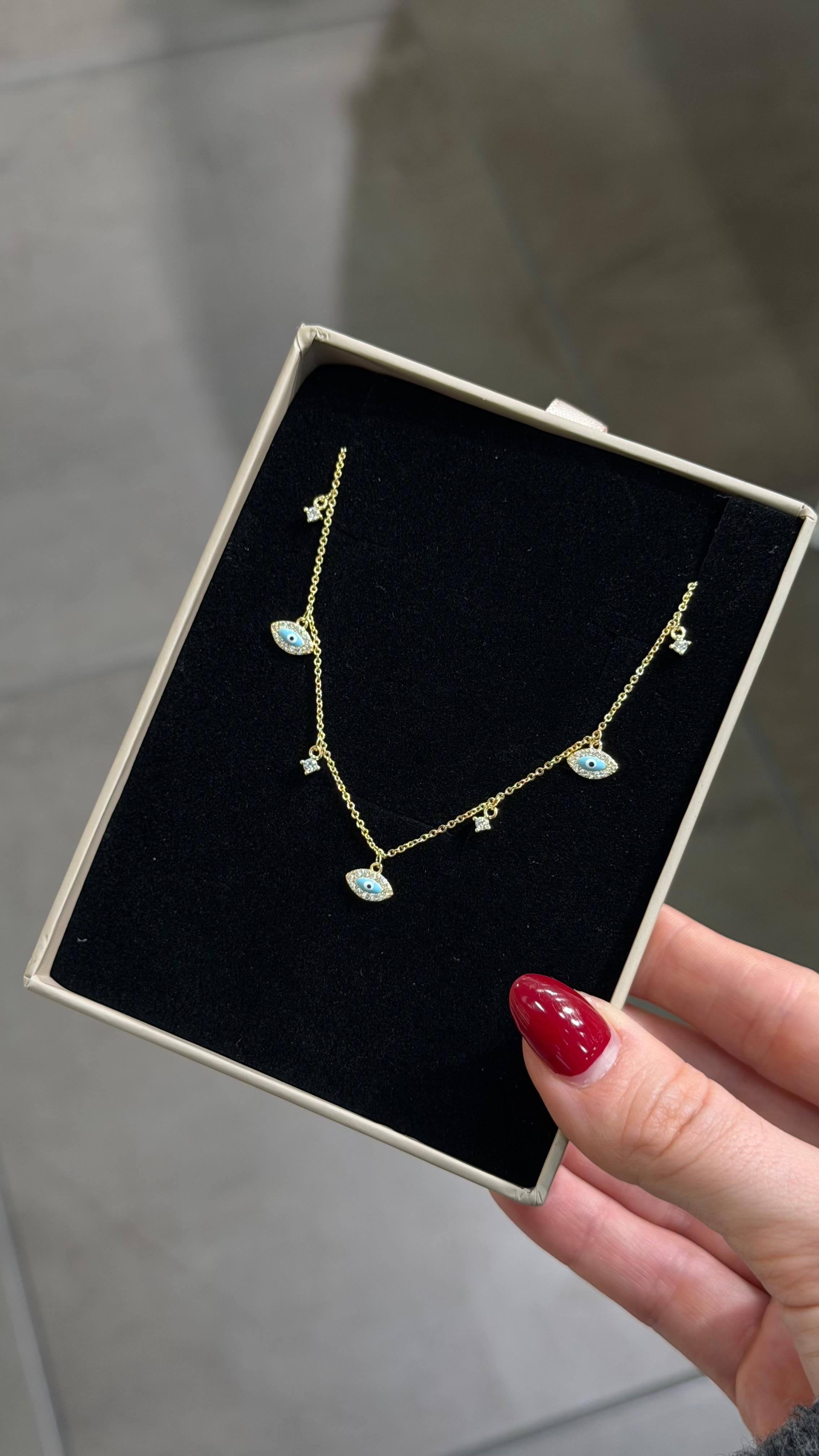 GOLD BLUE EYE CHARM KOLYE