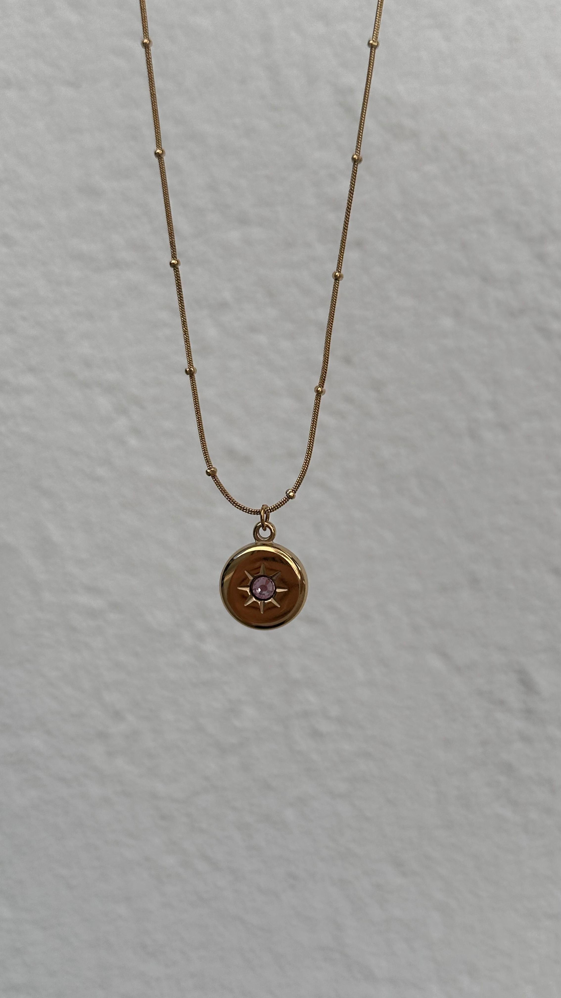 GOLD PEMBE TAŞ DETAYLI KOLYE