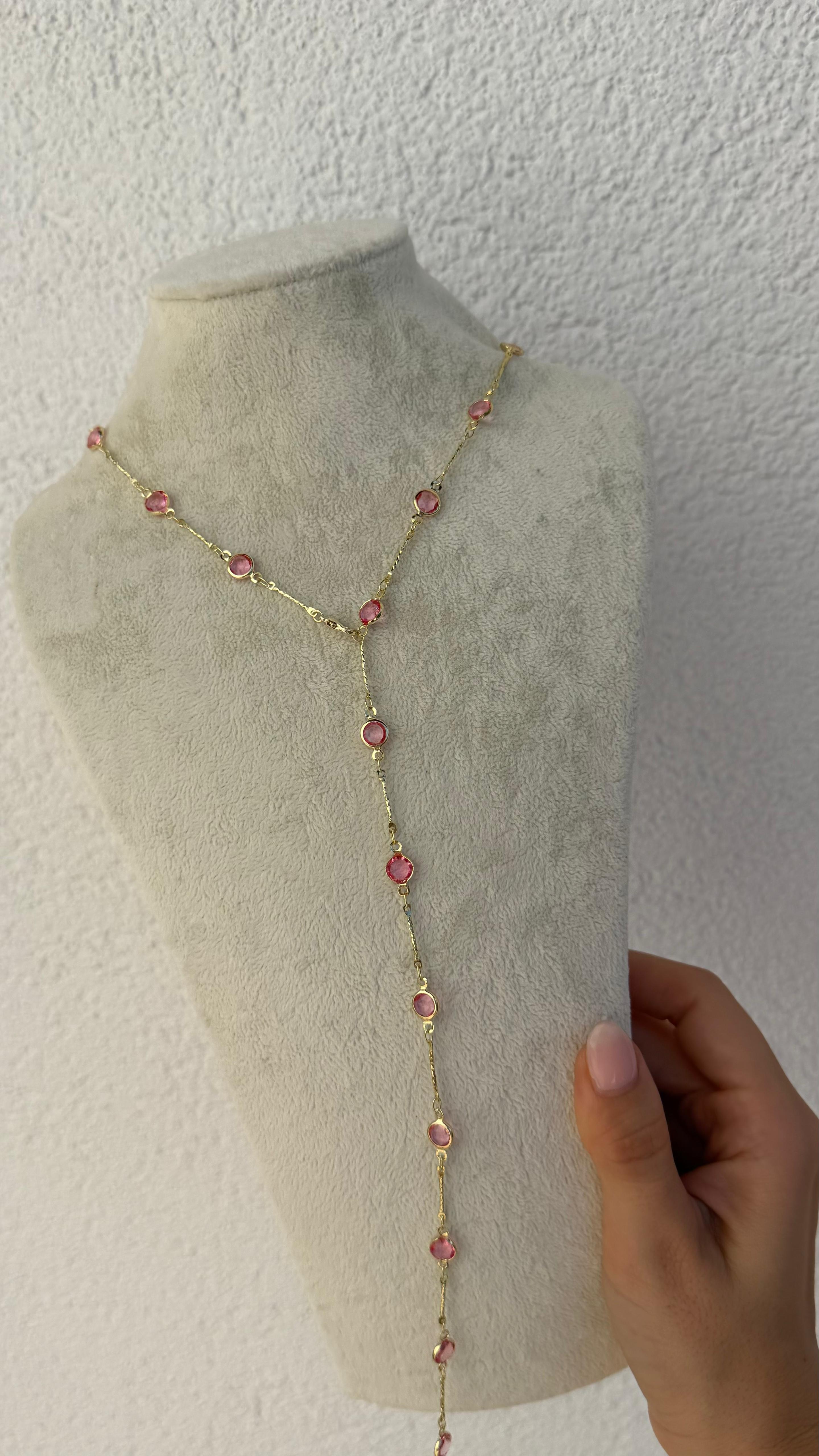 GOLD PINK CRYSTAL KOLYE