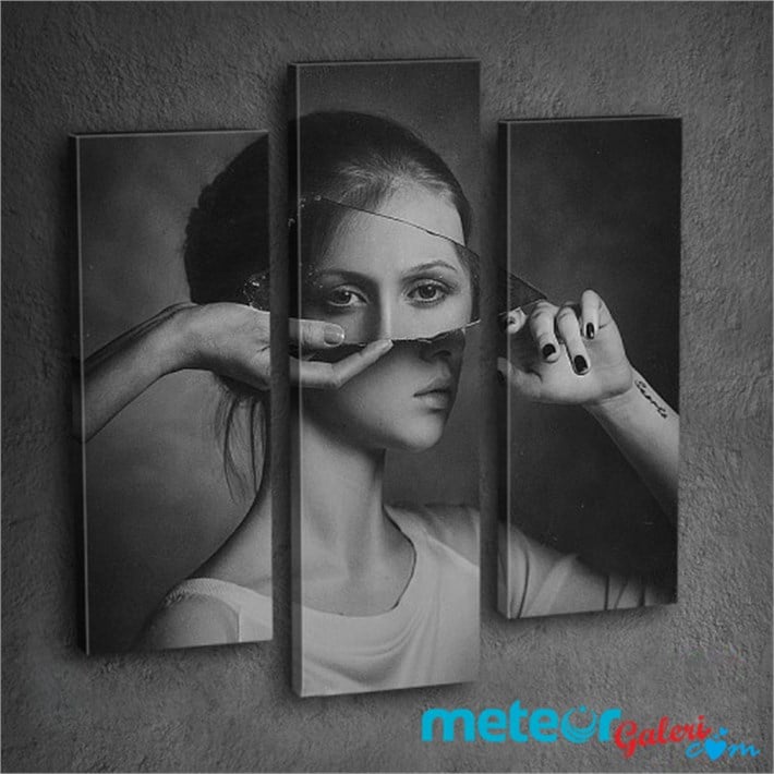 Aynada Esrarengiz Kadın 3 Parça Kanvas Tablo