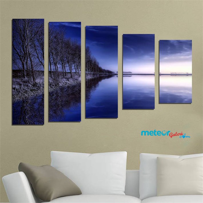 Mavi Gölde Sıralı Ağaçlık Kenarı Kanvas Tablo