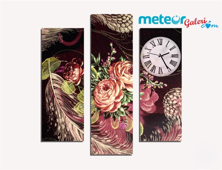 Kuş Tüyü ve Çiçek Desenli Kanvas Tablo