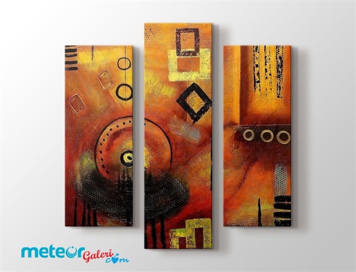Soyut Kolaj Resimli 3 Parçalı Kanvas Tablo