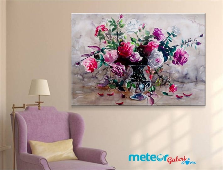 Vazoda Sanatsal Güller Kanvas Tablo