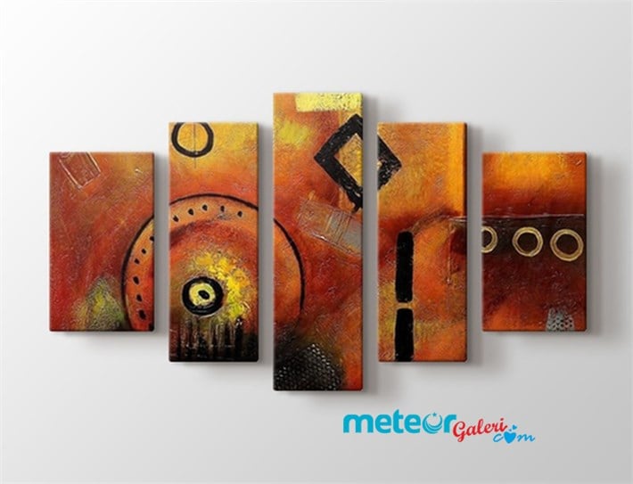 Soyut Kolaj Turuncu Renkli 5 Parça Kanvas Tablo