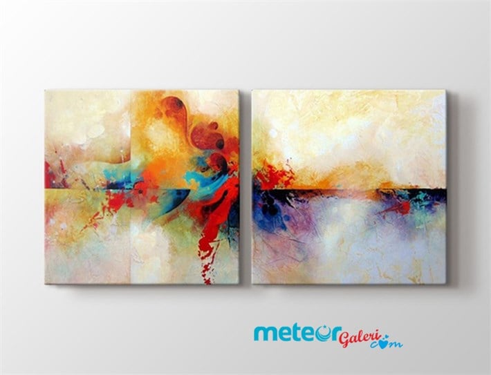 Rengarenk Soyut Çalışma 2 Parça Kanvas Tablo