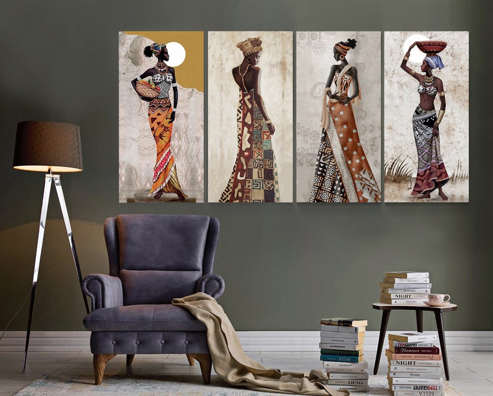 Afrikalı Kızlar 4 Parçalı Kanvas Tablosu
