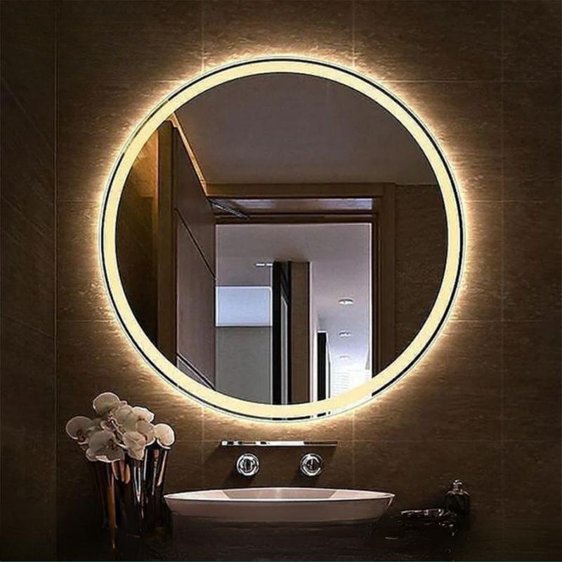 Akıllı Yuvarlak Dokunmatik LED Ayna, Aydınlatmalı Duvara Monte Banyo Aynası, Buğu Önleyici (İsteğe Bağlı/İhtiyaç Halinde) ve Dimmer Dokunmatik Anahtarlı Ayna, Su Geçirmez Yuvarlak Aydınlatmalı Makyaj Aynası