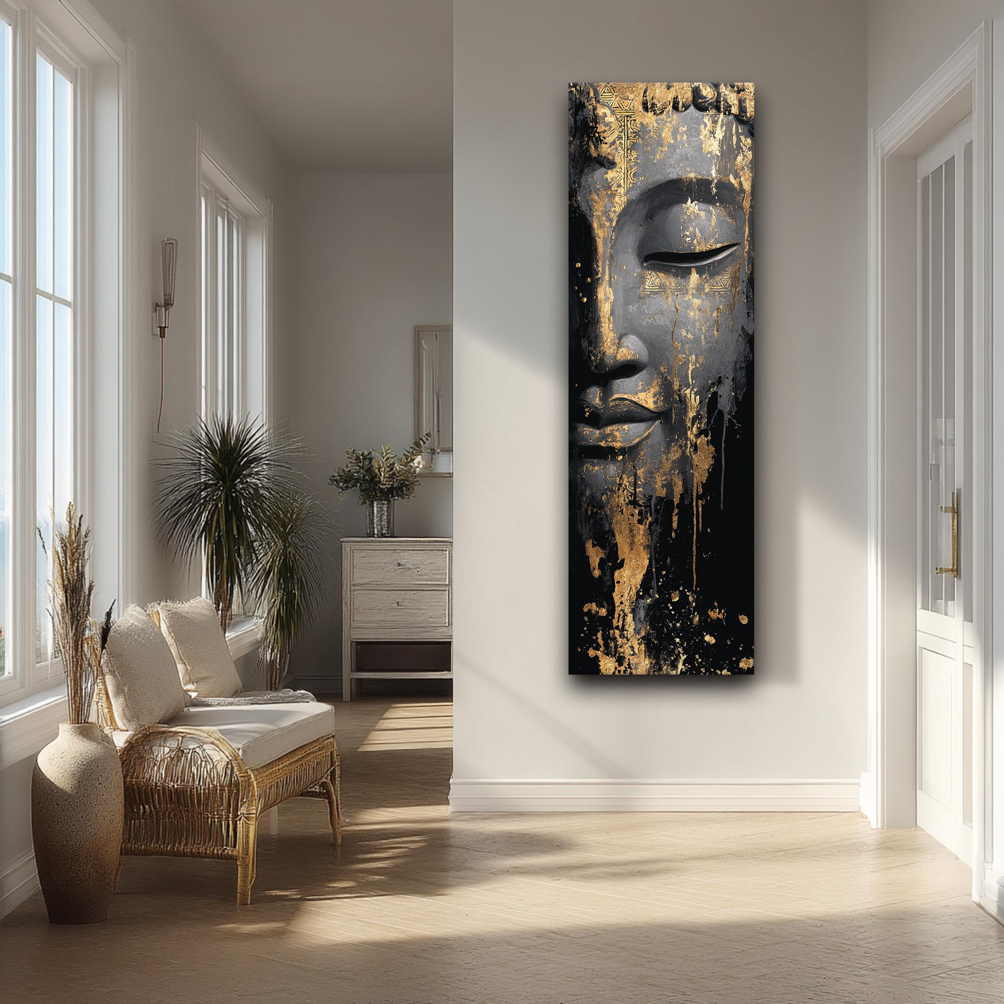 Altın Detaylı Buddha Kanvas Tablo, Siyah ve Gold Renklerde Modern Spiritüel Duvar Sanatı, Zen Tarz Ev Dekoru