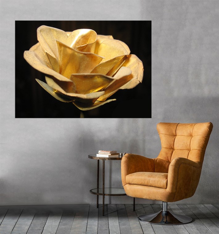 Altın Renkli Gül Tek Parça Kanvas Tablo