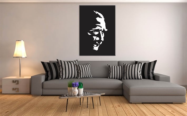 Atatürk Siyah Beyaz Kanvas Tablo 