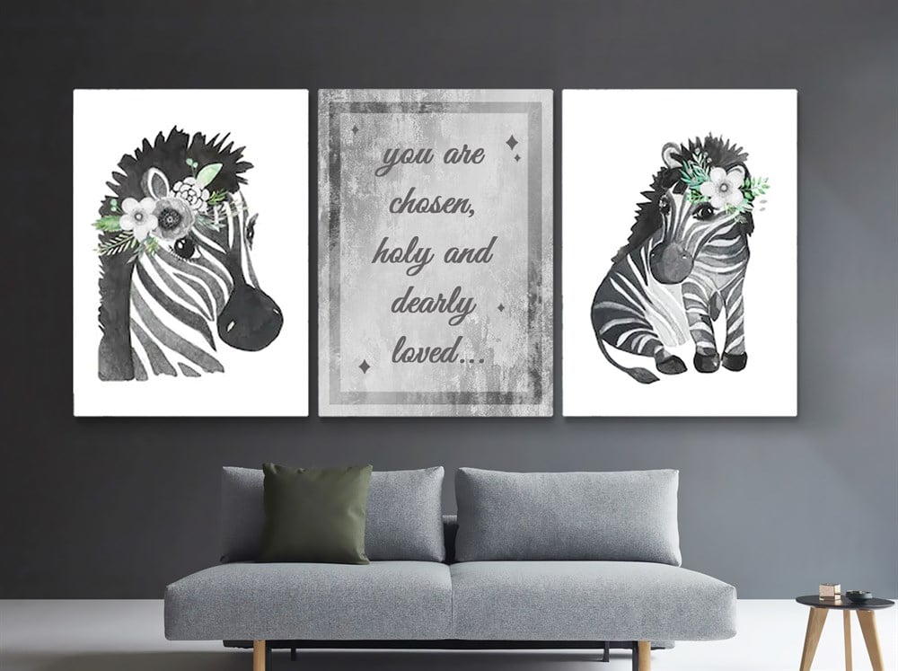 Çocuk Odası İçin Dekoratif Zebra Resimli Kanvas Tablo