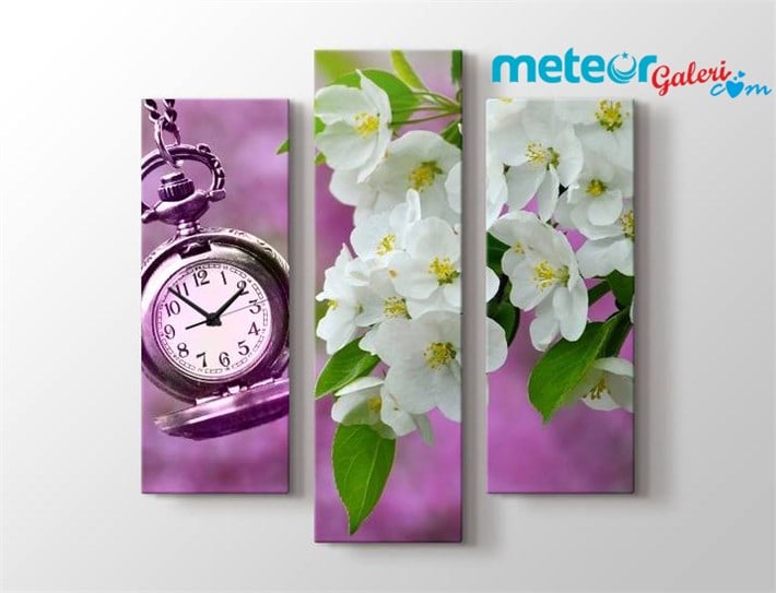 İlk Bahar Çiçeği Saatli Kanvas Tablo