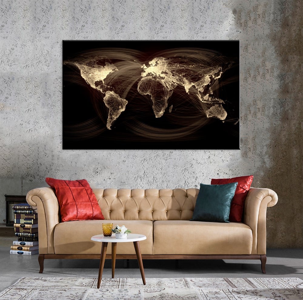 Dünya Haritası 5 Parça Kanvas Tablo