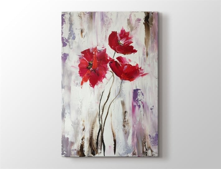 Kırmızı Çiçekli Tek Parça Kanvas Tablo