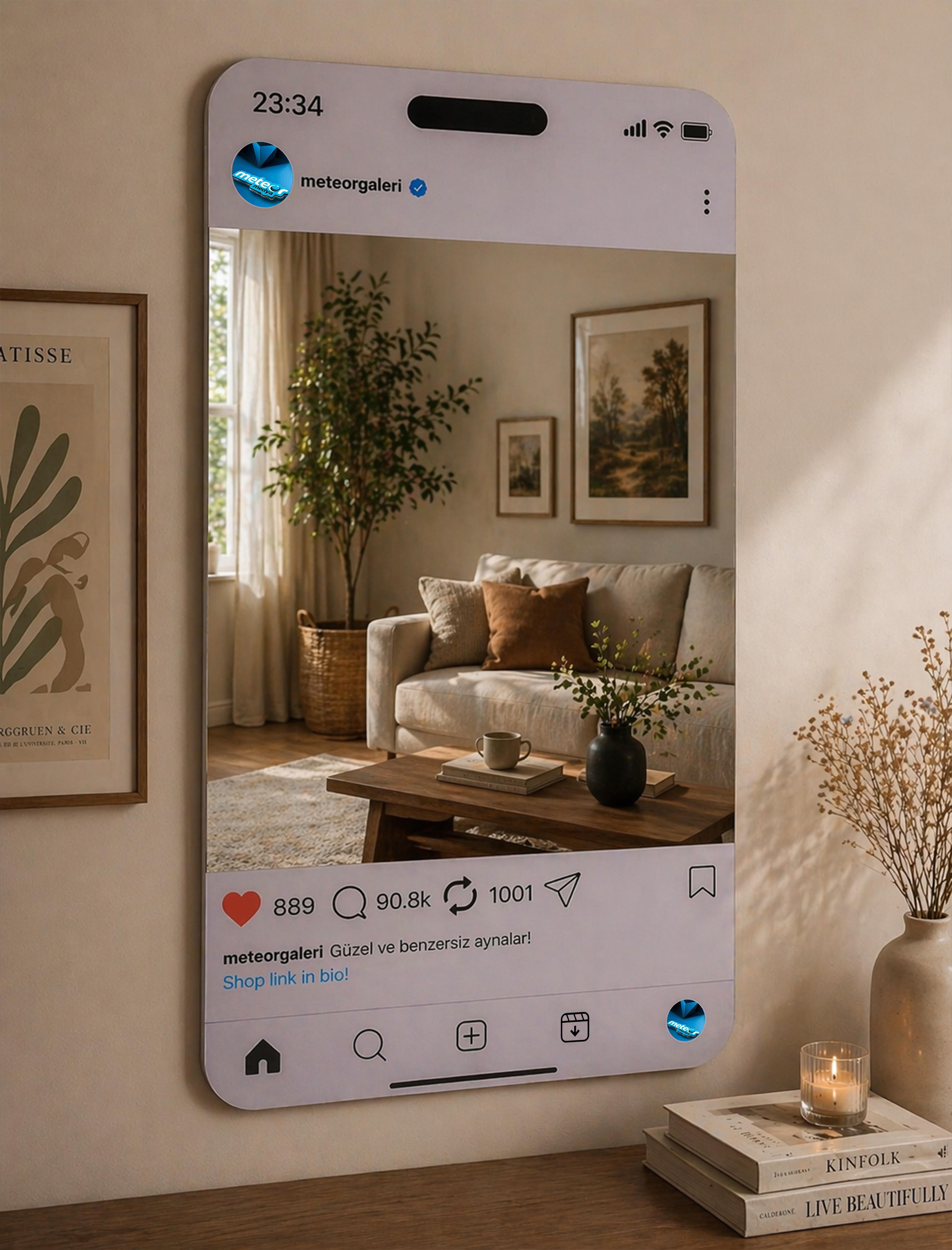Kişiye Özel Instagram Tasarımlı Duvar Aynası – İsimli ve Fotoğraflı Ayna