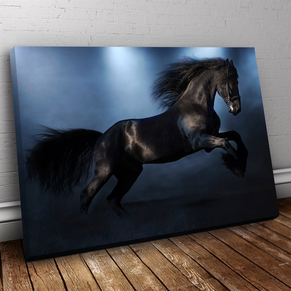 Koşan Siyah Atlı Kanvas Tablo