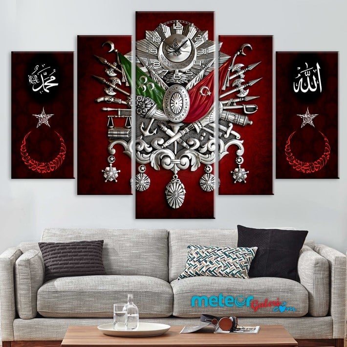 Osmanlı Ay Yıldız Allah ve Muhammed Yazılı Kanvas Tablo