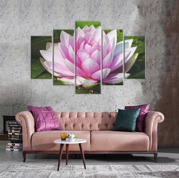 Pembe Nilüfer Çiçeği Parçalı Kanvas Tablo