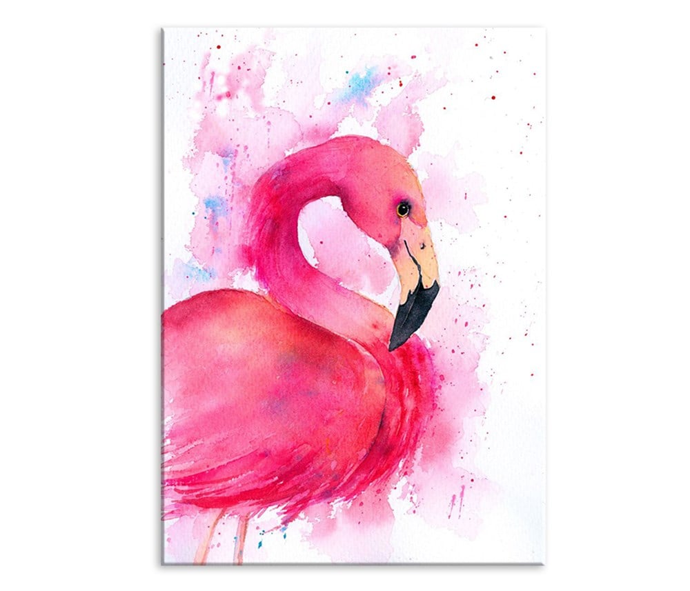 Pembe Sulu Boya Flamingo Dekoratif Kanvas Tablo