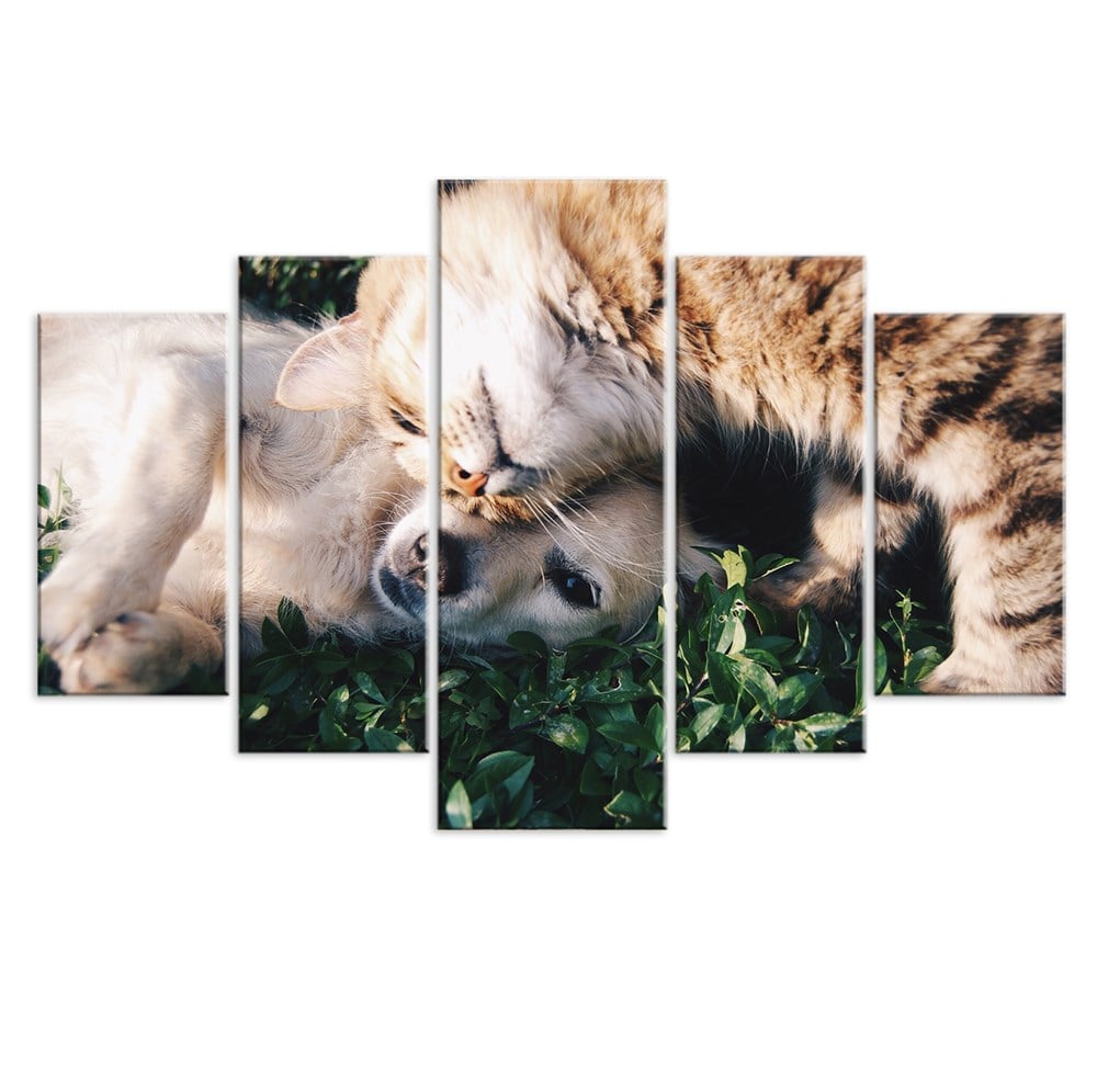 Sevimli Kedi Ve Köpek Kanvas Tablosu