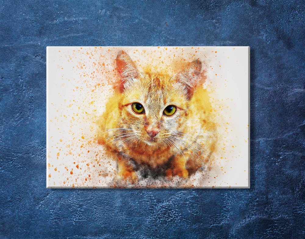 Suluboya Kedi Resimli Kanvas Tablo 