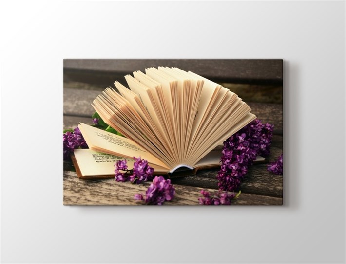 Sümbül Çiçekleri Arasında Kitap Temalı Kanvas Tablo