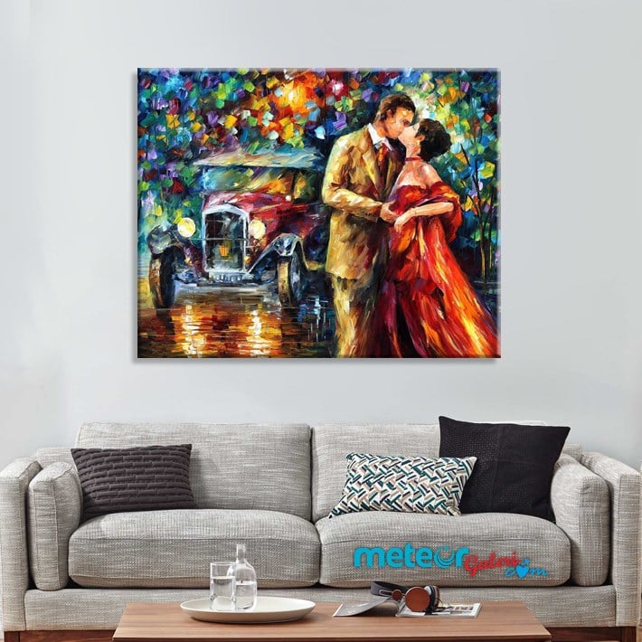 Süper yağlı Boya Efektli Romantik Çift Kanvas Tablo