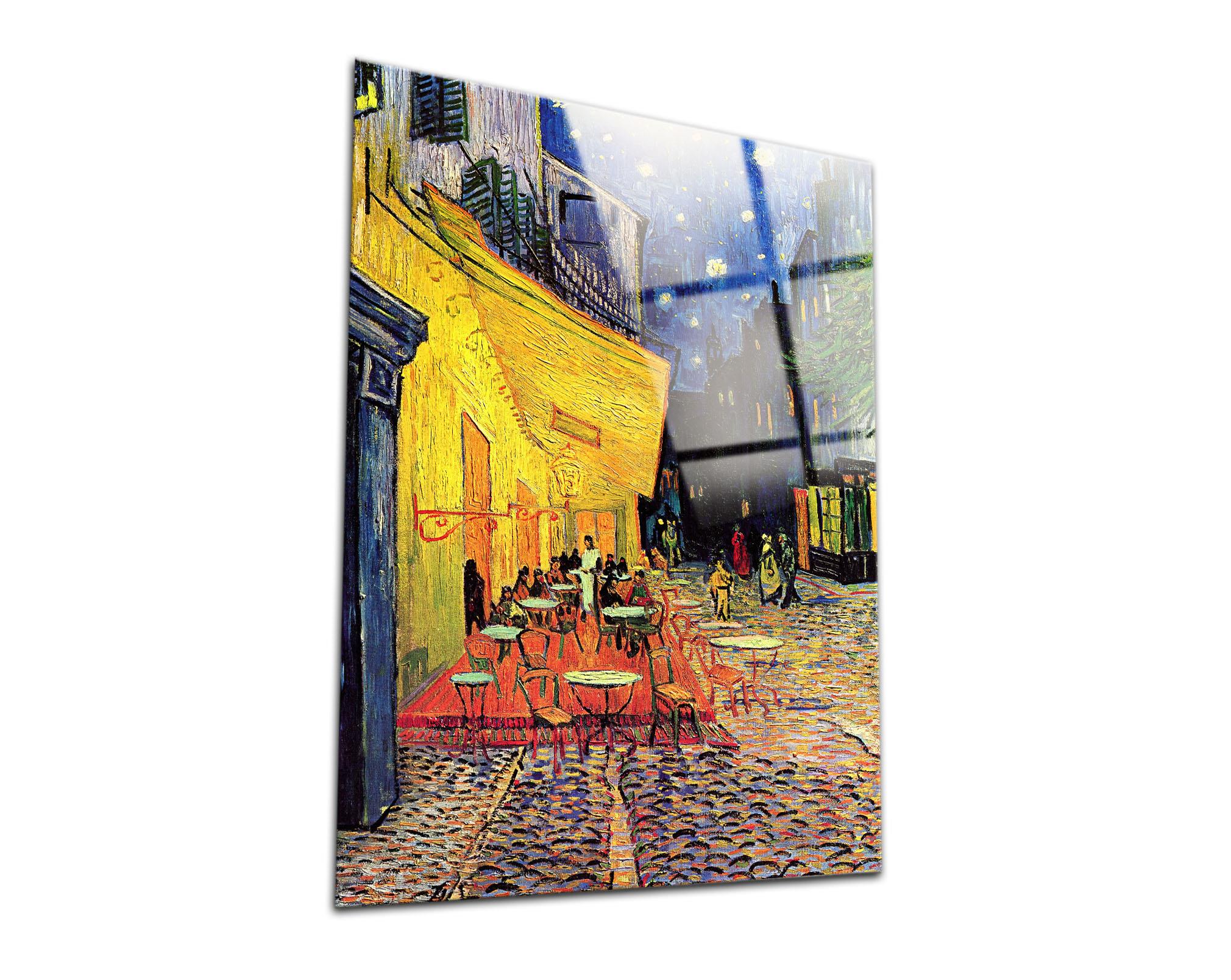 Van Gogh Terasta Kafe Çizimi Cam Tablo