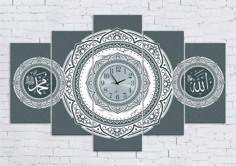 Yeşil Renkli Elif Vav Allah Muhammed Yazılı Kanvas Tablo