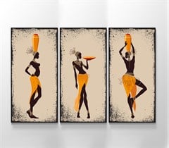 Afrikalı Siyahi Kadın Resimli 3 Parçalı Kanvas Tablo