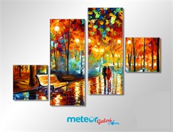 Colorfull Yağlı Boya Şemsiyeli Romantik Çift Kanvas Tablo
