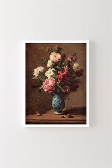 Şakayıklı Natürmort Çiçek Buketi Klasik Vintage Çerçeveli Duvar Tablosu Dekoratif Poster – Naturel Çerçeve