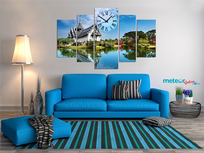 Mavi Deniz Manzaralı Evler Kanvas Tablo