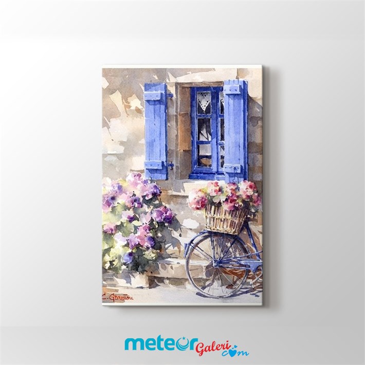 Çiçekli Bisiklet Sanatsal Kanvas Tablo