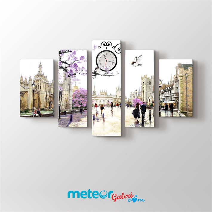 Pembe Ağaçlı Romantik Sokak Kanvas Tablo