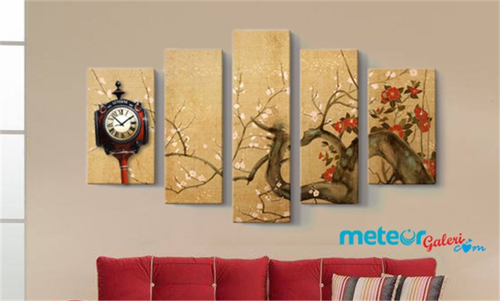 Kırmıızı Beyaz Çiçekli Ağaç Kanvas Tablo