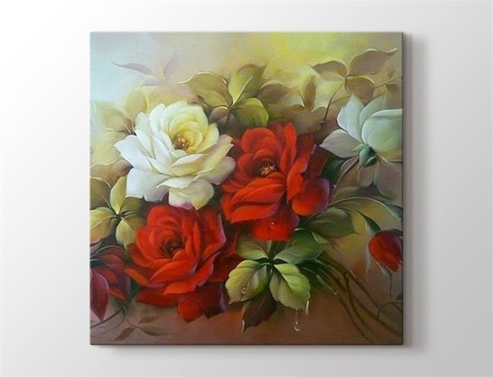 vintage beyaz kırmızı güller kanvas tablo