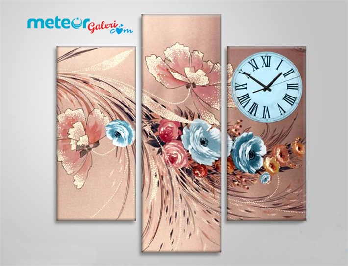 Somon Renkli Saatli Kanvas Tablo 