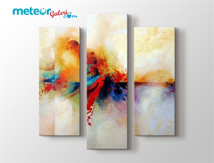 Rengarenk Line Soyut 3 Parçalı Kanvas Tablo