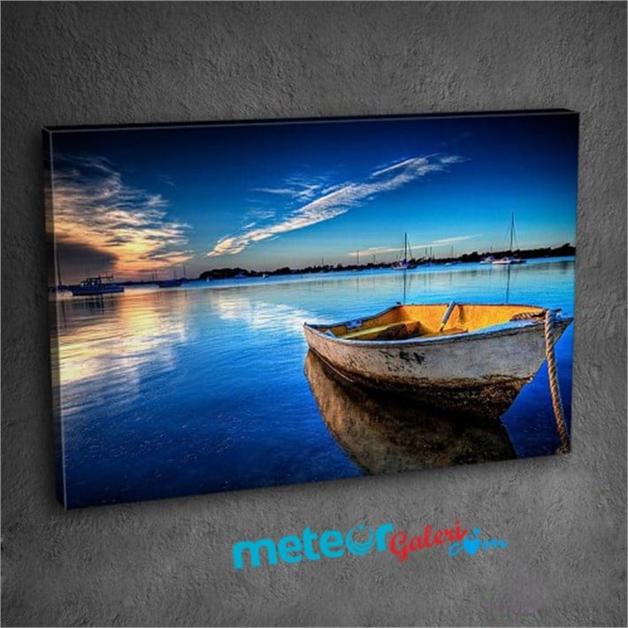 Denizde Sandal ve Gün Batımı Tek Parça Kanvas Tablo