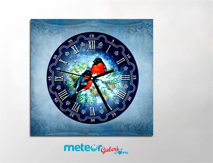 Kuş Motifli Saatli Kanvas Tablo