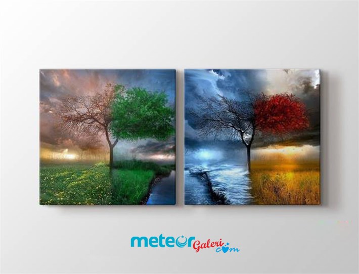 Dört Mevsim Bir Arada 2 Parça Kanvas Tablo