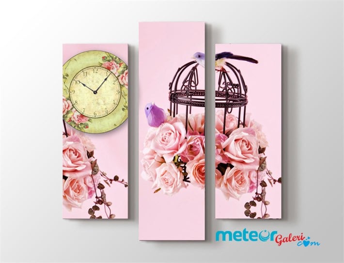 Güllü Kafesli, Saatli Kanvas Tablo